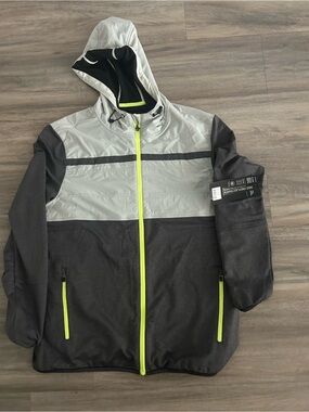 MPG White and Neon Yellow-Trim Hooded Athletic Jacket NWT